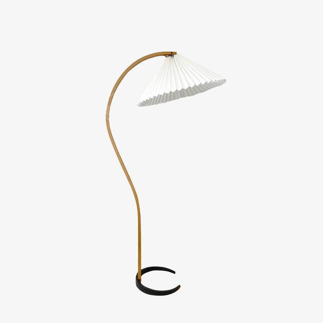Drewniana Podłogowa Lampa Z Plisowanym Kloszem