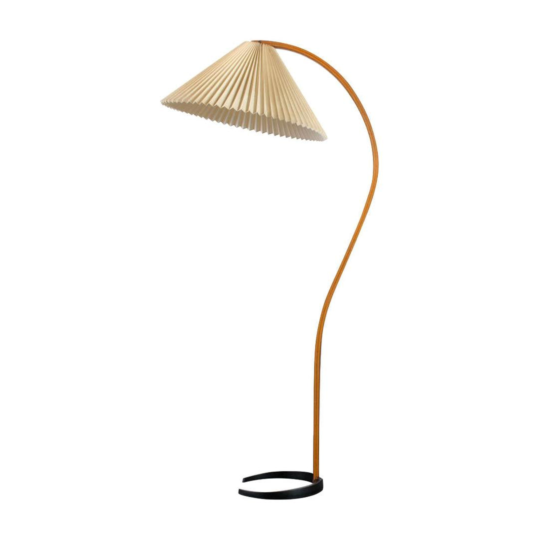 Drewniana Podłogowa Lampa Z Plisowanym Kloszem