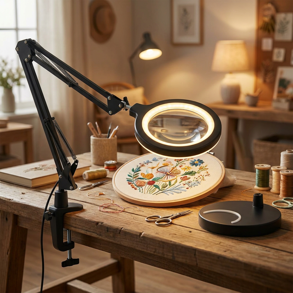 Lampa z Lupą 12x i 144 Diodami LED, Uchwyt do Blatu, do Rękodzieła