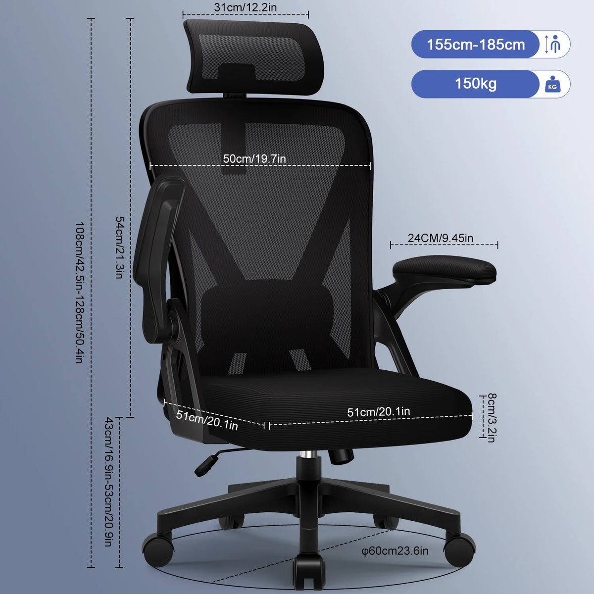 Ergonomiczny Fotel Biurowy z Zagłówkiem – widok produktu 7 | Nuvira Home