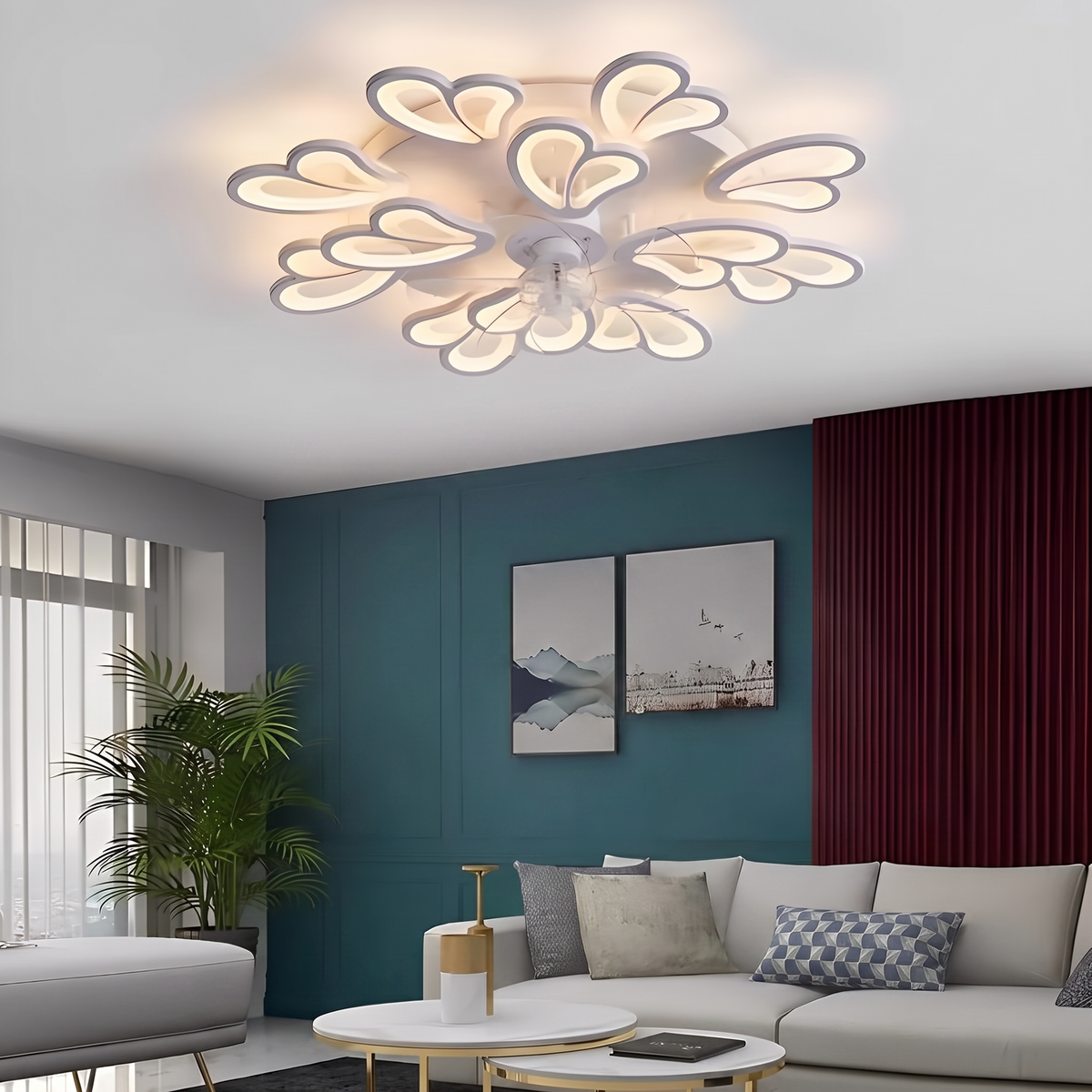 Kwiatowy wentylator sufitowy z lampą LED