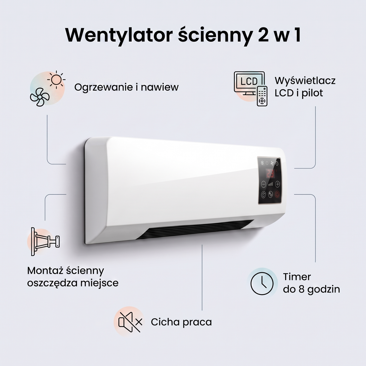 Wentylator ścienny 2w1 – funkcje: ogrzewanie i nawiew