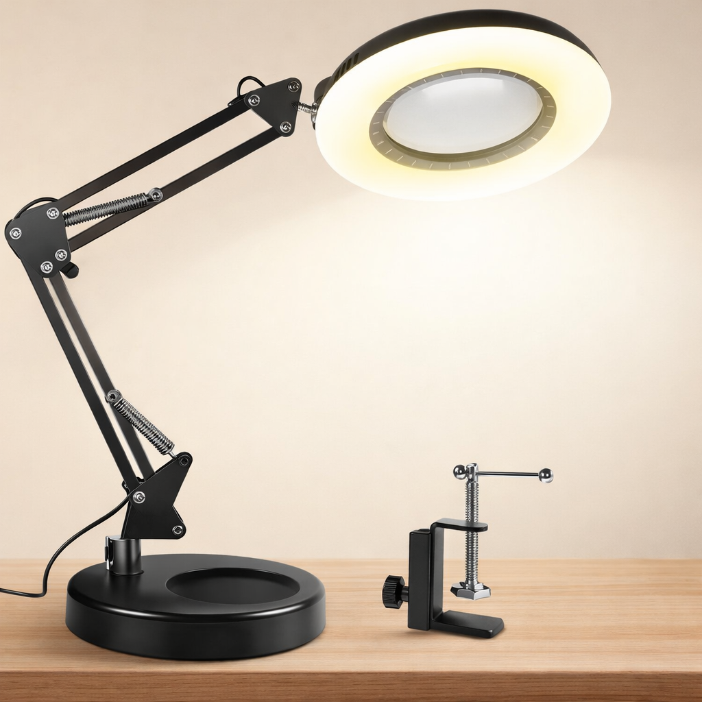 Lampa z Lupą 12x i 144 Diodami LED, Uchwyt do Blatu, do Rękodzieła