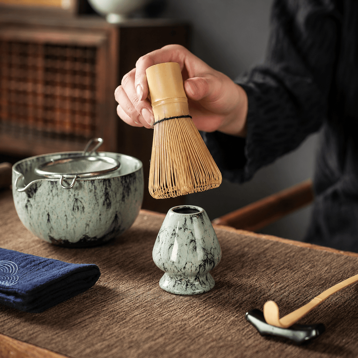 Japoński Zestaw do Matchy 6 Elementów z Ceramiczną Czarką