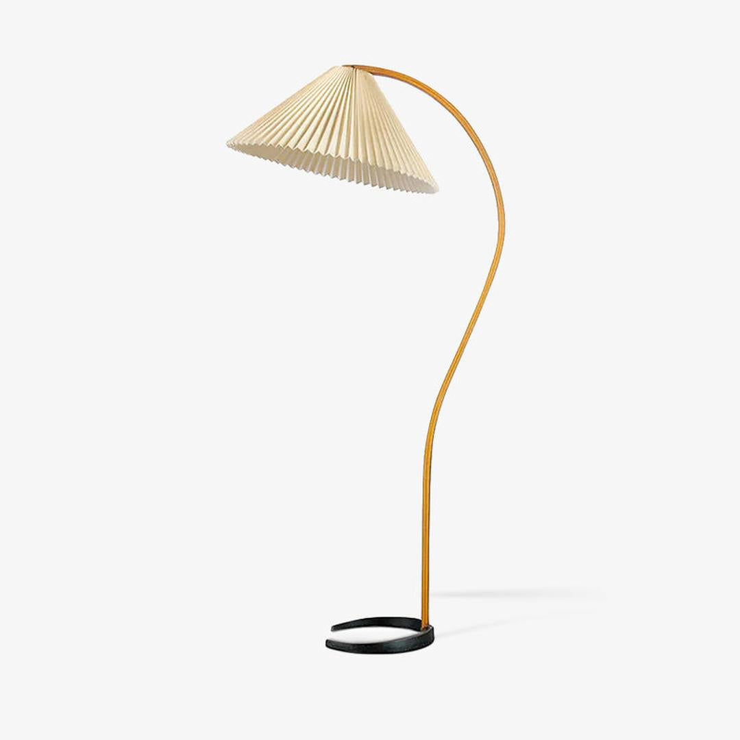 Drewniana Podłogowa Lampa Z Plisowanym Kloszem