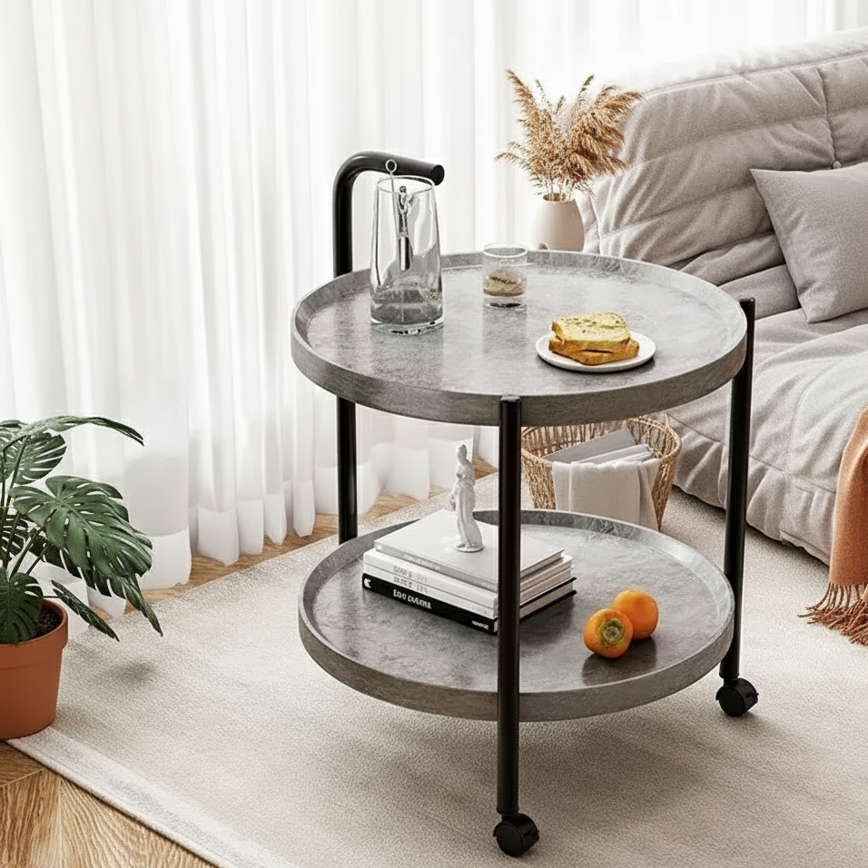Dwupoziomowy Drewniany Stolik Pomocniczy na Kółkach – widok produktu 2 | Nuvira Home