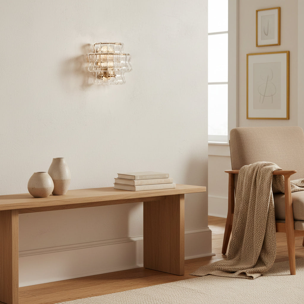 Kinkiet Art Deco z Warstwowym Teksturowanym Szklanym Kloszem – widok produktu 5 | Nuvira Home