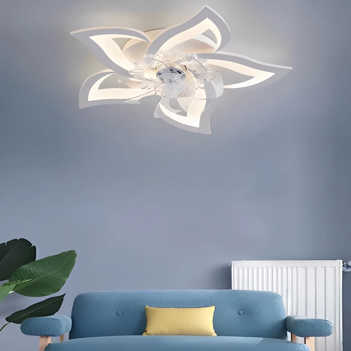 Kwiatowy wentylator sufitowy z lampą LED