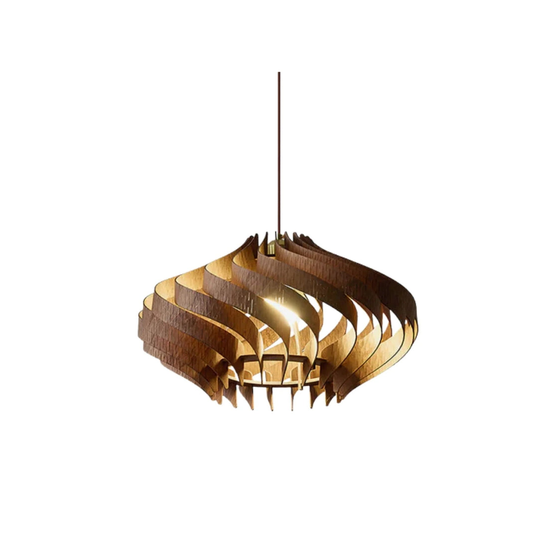 Rzeźbiarska drewniana lampa wisząca spiralna – widok produktu 2 | Nuvira Home