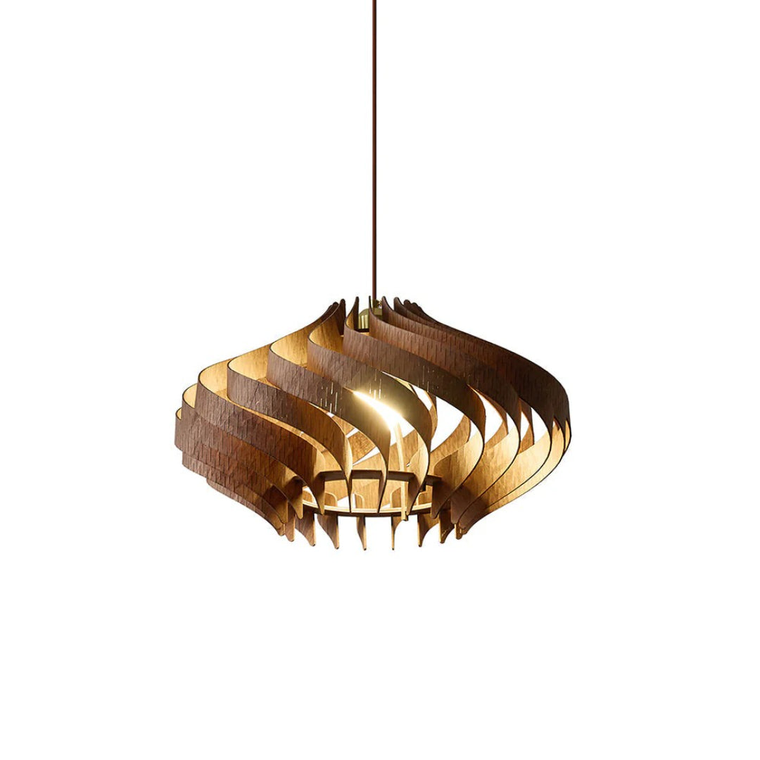 Rzeźbiarska drewniana lampa wisząca spiralna – widok produktu 6 | Nuvira Home